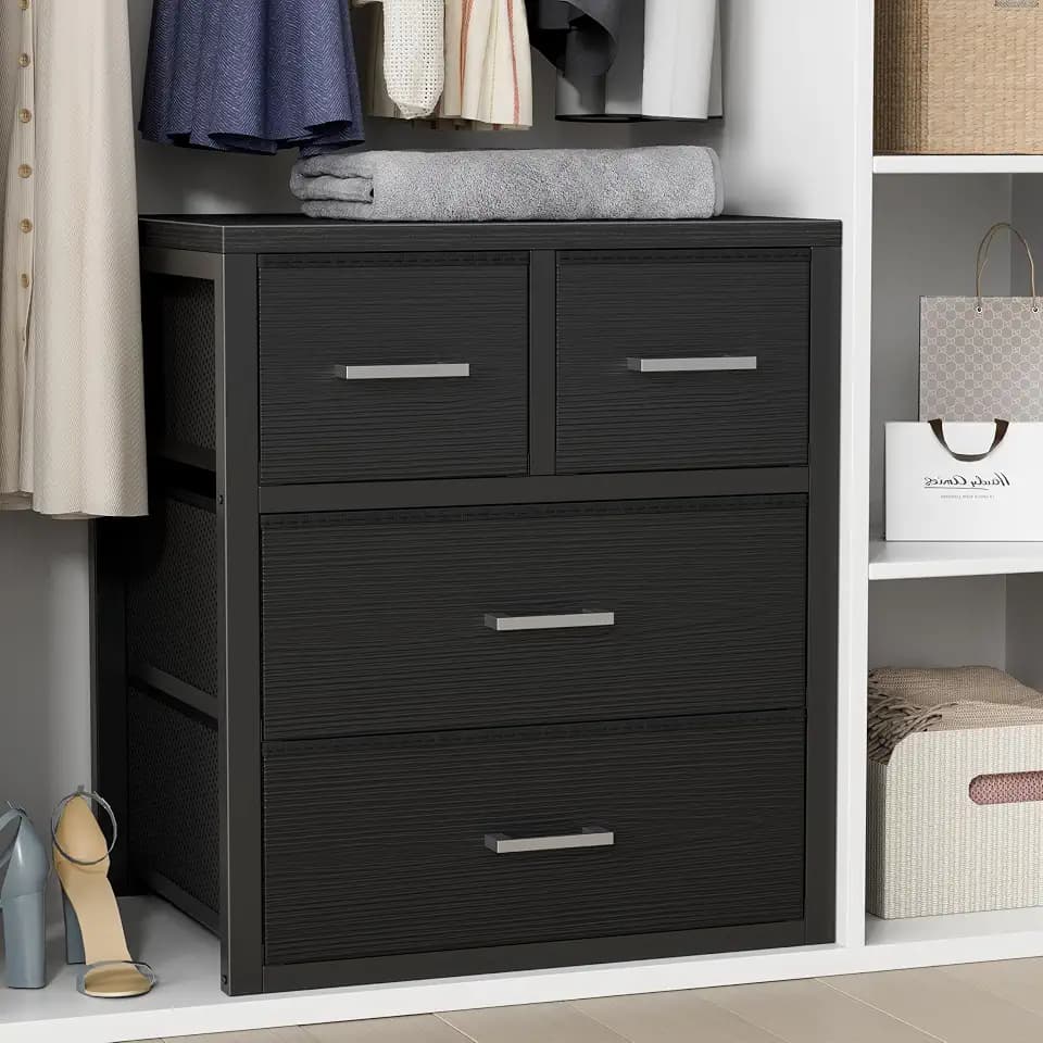 BOLUO Closet Drawers Black 4 Drawer Dresser for Closet Organizers and Storage Bedroom Dorm Modern
