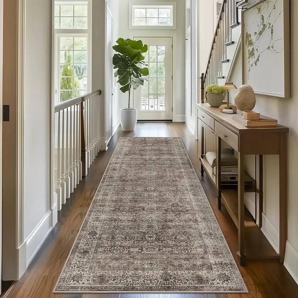 Zeeinx 2.6x8 Kitchen Runner Rug Brown Grey Washable Runner Rugs for Hallway