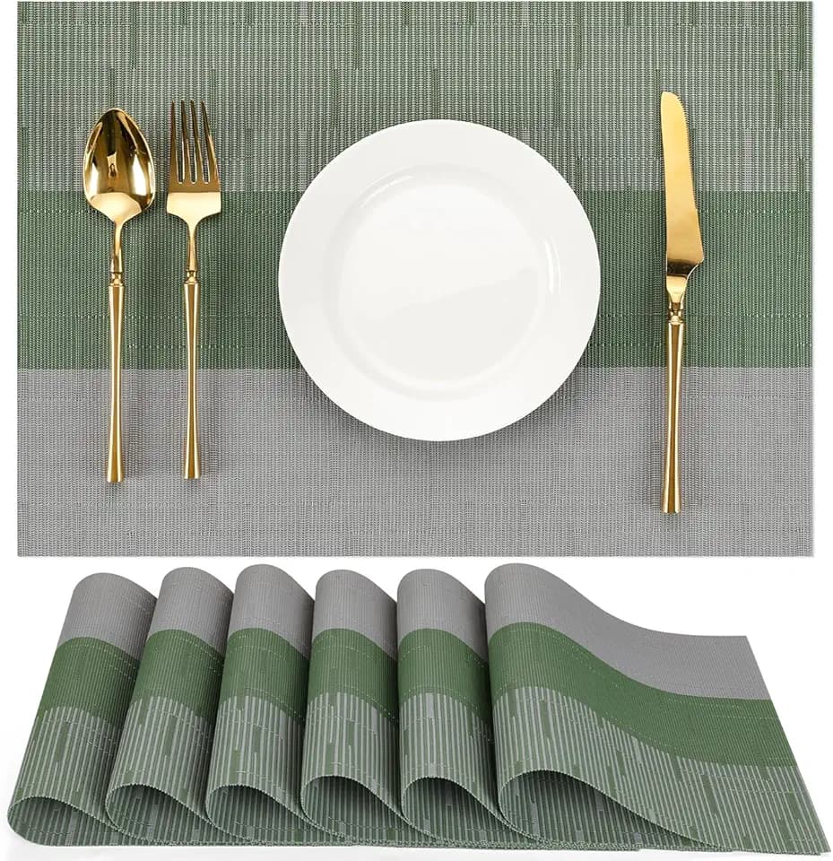 Placemats Set of 6, Vinyl Woven Heat-Resistant Place Mats