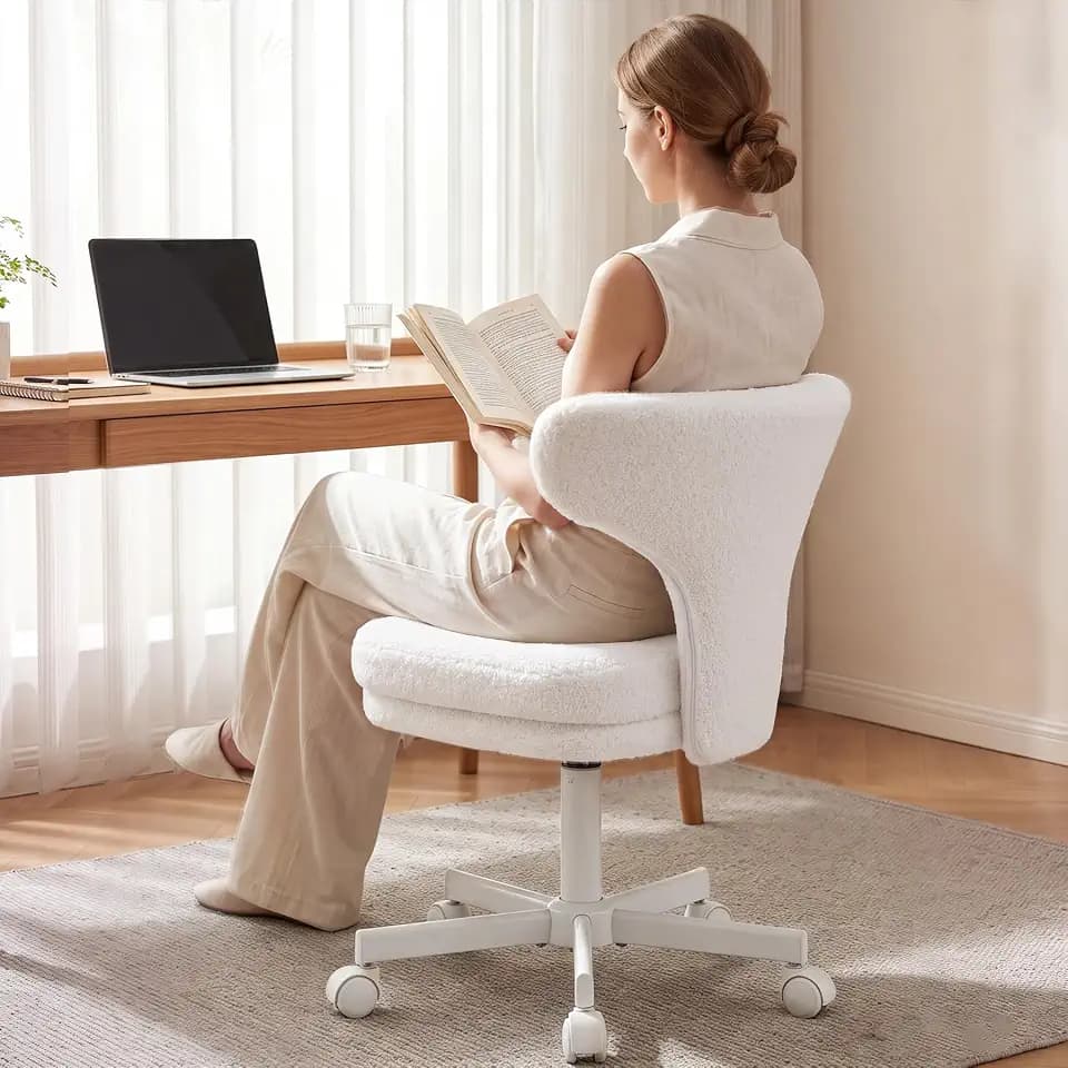 Teddy Fabric Office Chair, Tall Vanity Chair, Small Ergonomic Desk Chair