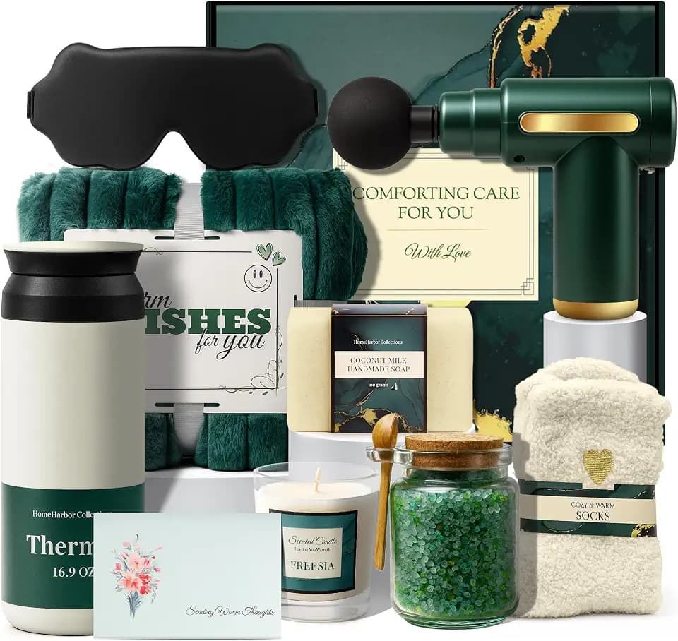 Get Well Soon Gifts for Women, Get Well Soon Gift Basket Women, Care Package for Woman with Massage Gun, After Surgery, Cancer Gifts, Sympathy Gift Basket, Feel Better, Sick Friend, Recovery, Mom