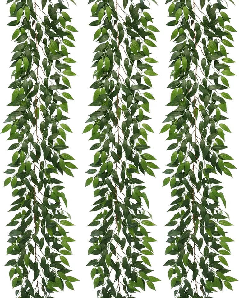 Dallisten 3 Strands Italian Ruscus Artificial Vines, 73" Silk Vine Garland with Green Leaves, Fake Hanging Plants Greenery Decor for Home, Bedroom, Wall, Party, Wedding Decoration