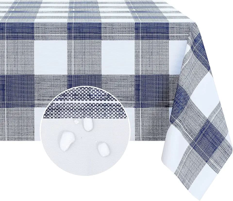 Romanstile Checkered Vinyl Tablecloth, Rectangle 54 x 108, Blue