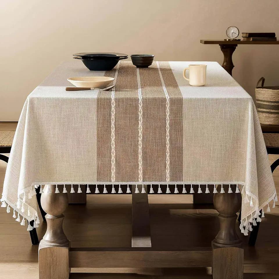 ZeeMart Contrast Linen Rectangle Table Cloth 52x70 Inch Brown