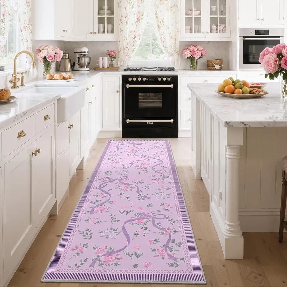 GarveeHome Runners for Hallways Non Slip, 2.5x8 Bow Rugs for Bedroom Girls