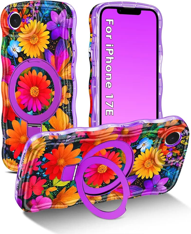 Meshine for iPhone 17e Case,iPhone 16e Case,Wave Frame Cute Flower,Purple