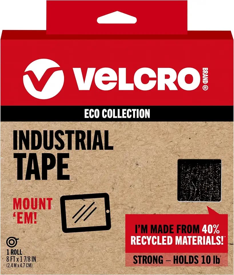 VELCRO Brand ECO Collection Mounting Tape, Black, 1-7/8in x 8ft Roll