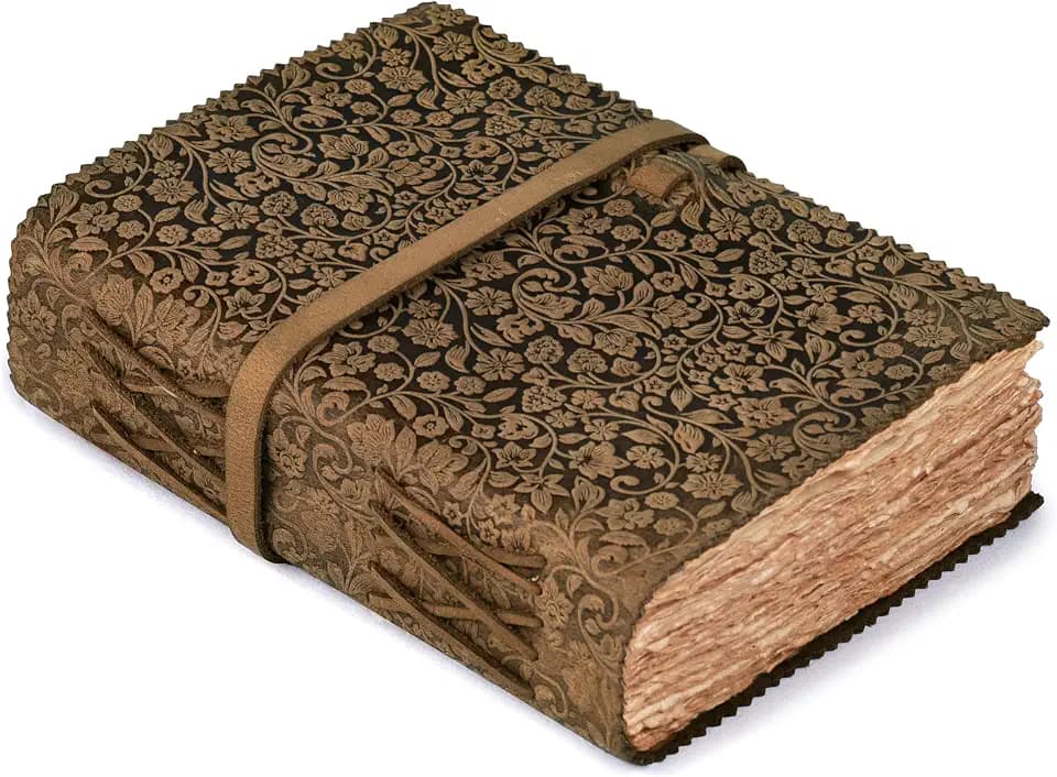 LEATHER VILLAGE Floral Leather Journal Floral Embossed, Brown 8x6.