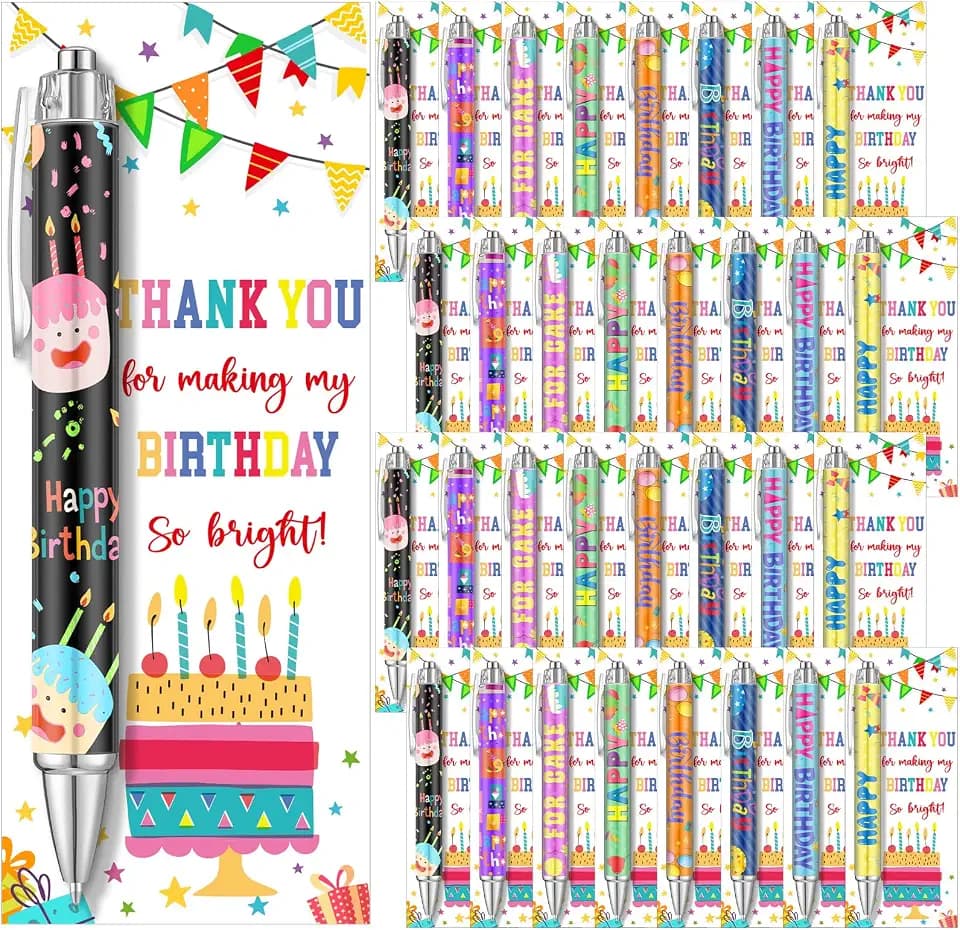 Eersida 64 Pcs Happy Birthday Pens with Card Bulk, Birthday Gifts for Adult