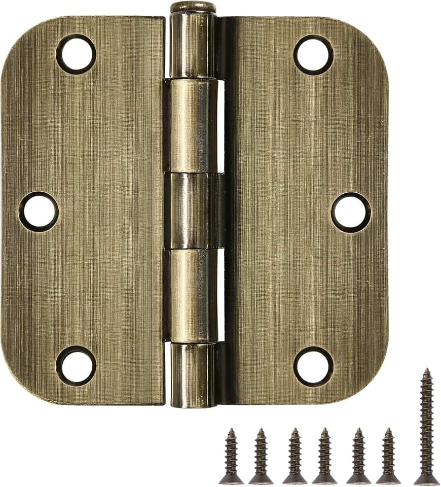 TDCHINGES Rounded Door Hinges 3.5" X 3 1/2 Inch Antique Brass 5/8" 12 Pack