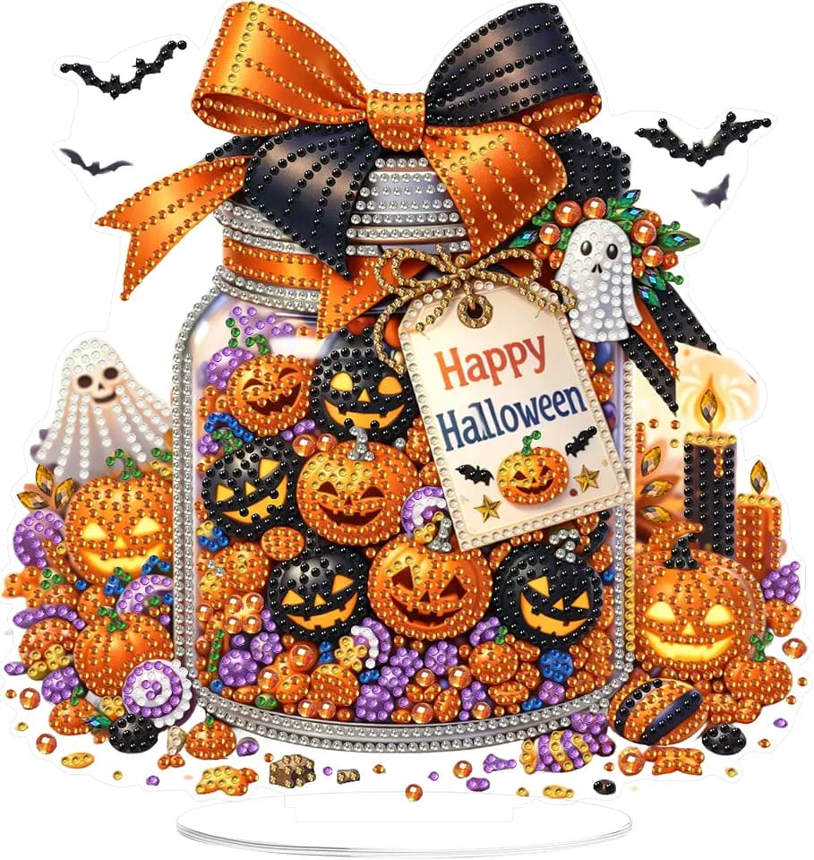 Eiflow Desktop Diamond Art Kit for Adults Halloween, DIY Tabletop Diamond Art Painting with Stand, Acrylic Stand Up Gem Painting Board Kit (Happy Halloween)