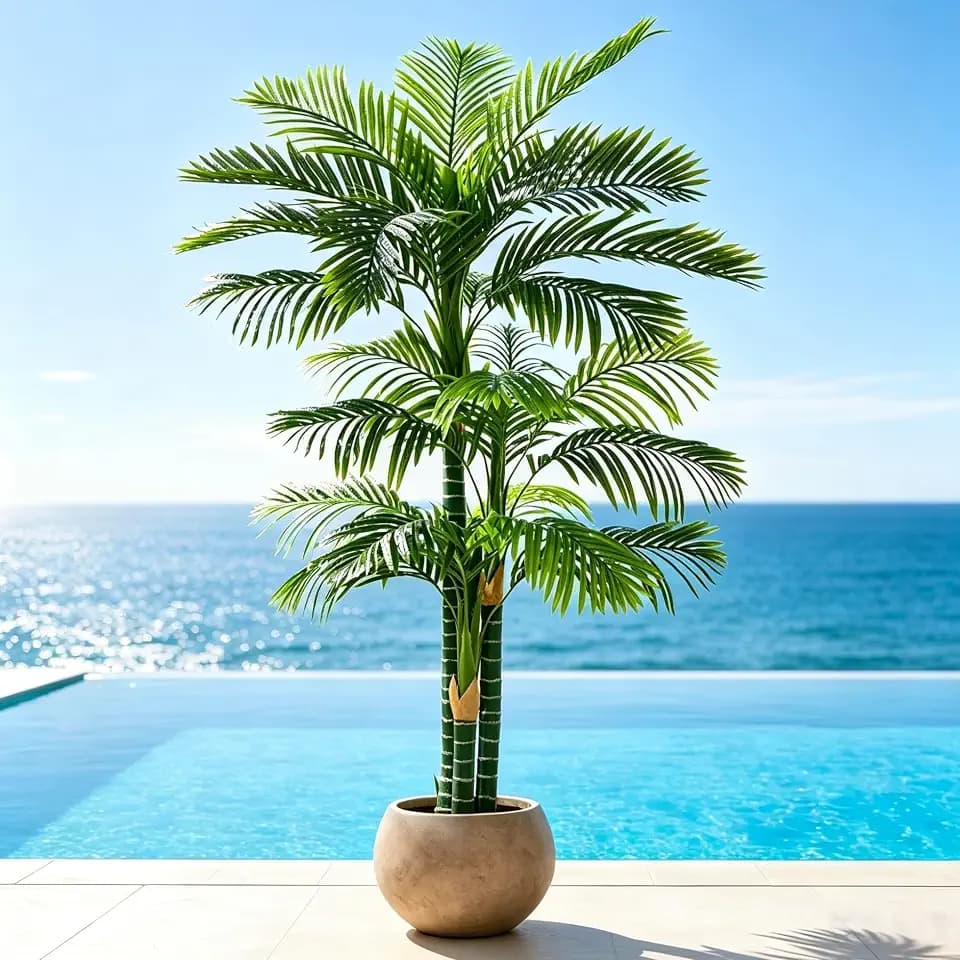 6FT Artificial Golden Cane Palm Tree, Potted Faux Trees