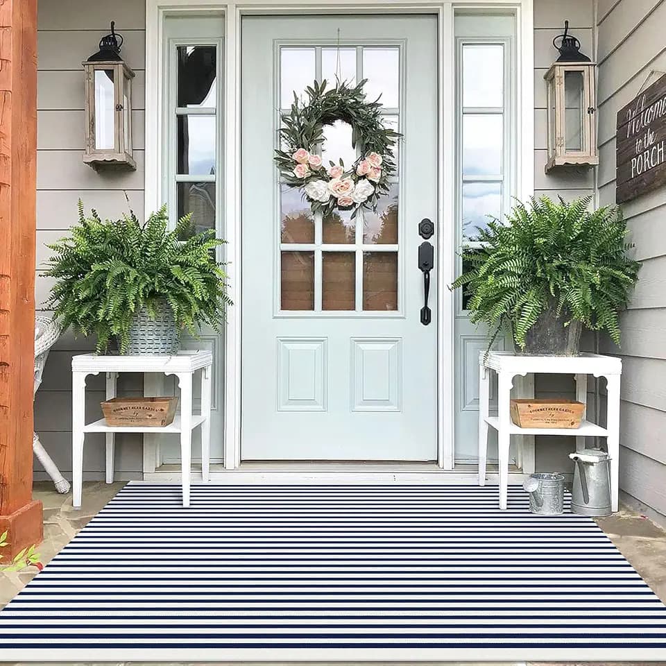 IOHOUZE 4x6 Striped Entryway Rug, Washable Front Porch, Navy White