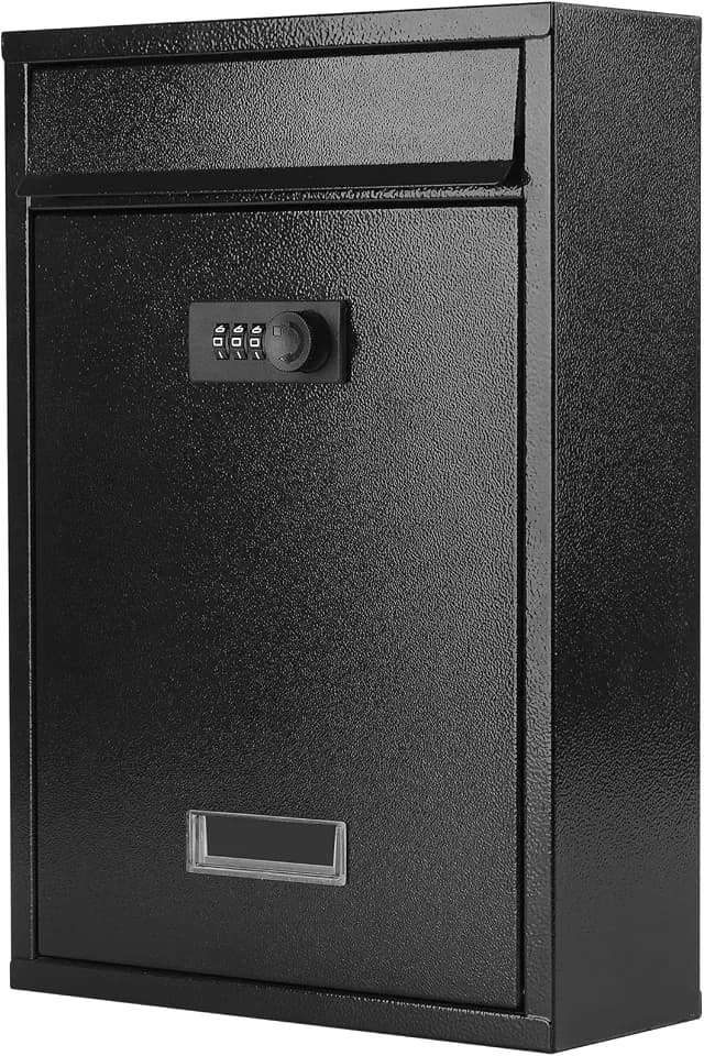 KYODOLED Wall Mount Locking Mailbox for Outside, Combination Lock, Black