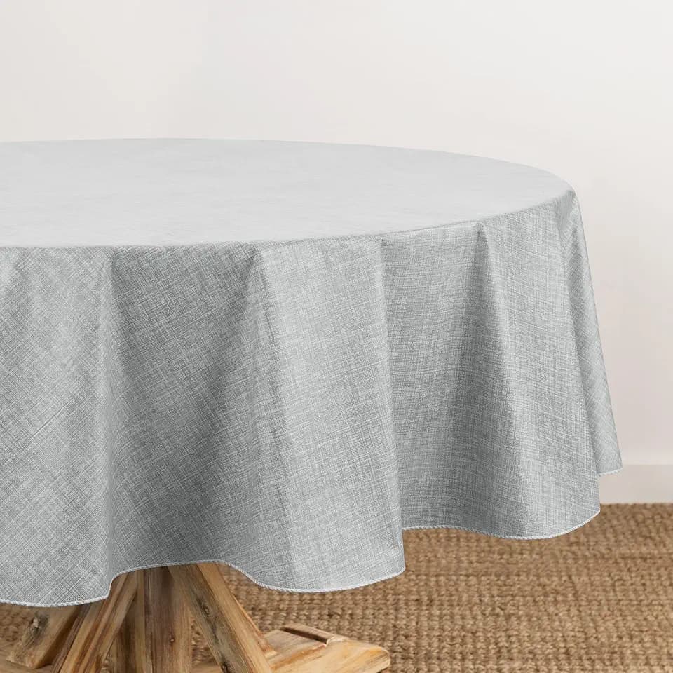 Monterey Linen Texture Vinyl Indoor/Outdoor Tablecloth, Gray - 60" W x 84" L Oval