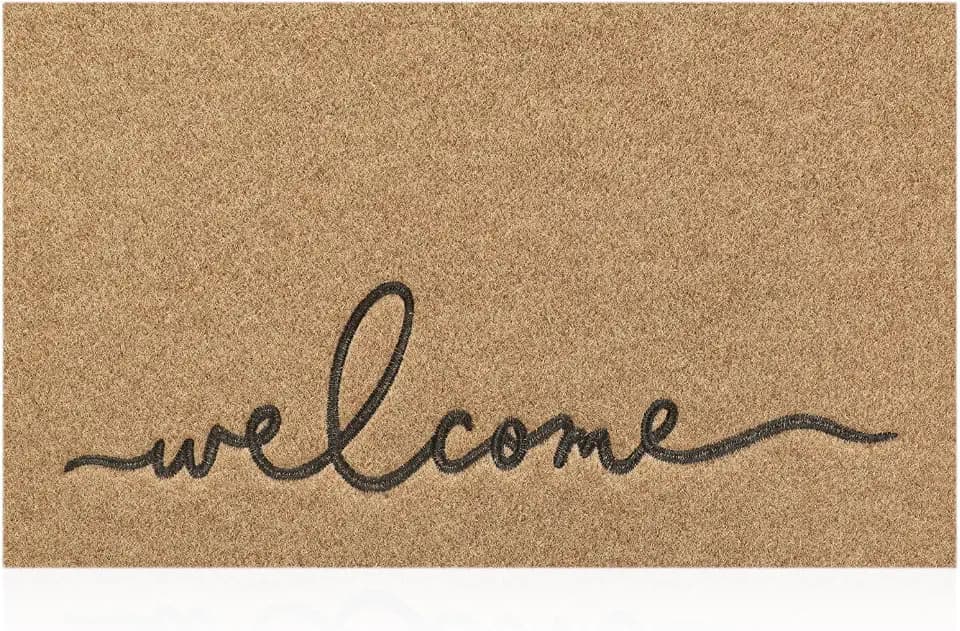 Welcome Mat Outdoor Indoor Non Slip Doormat Easy to Clean Super Absorb Mud Front Door Mats for Entrance,Patio,High Traffic Areas Brown