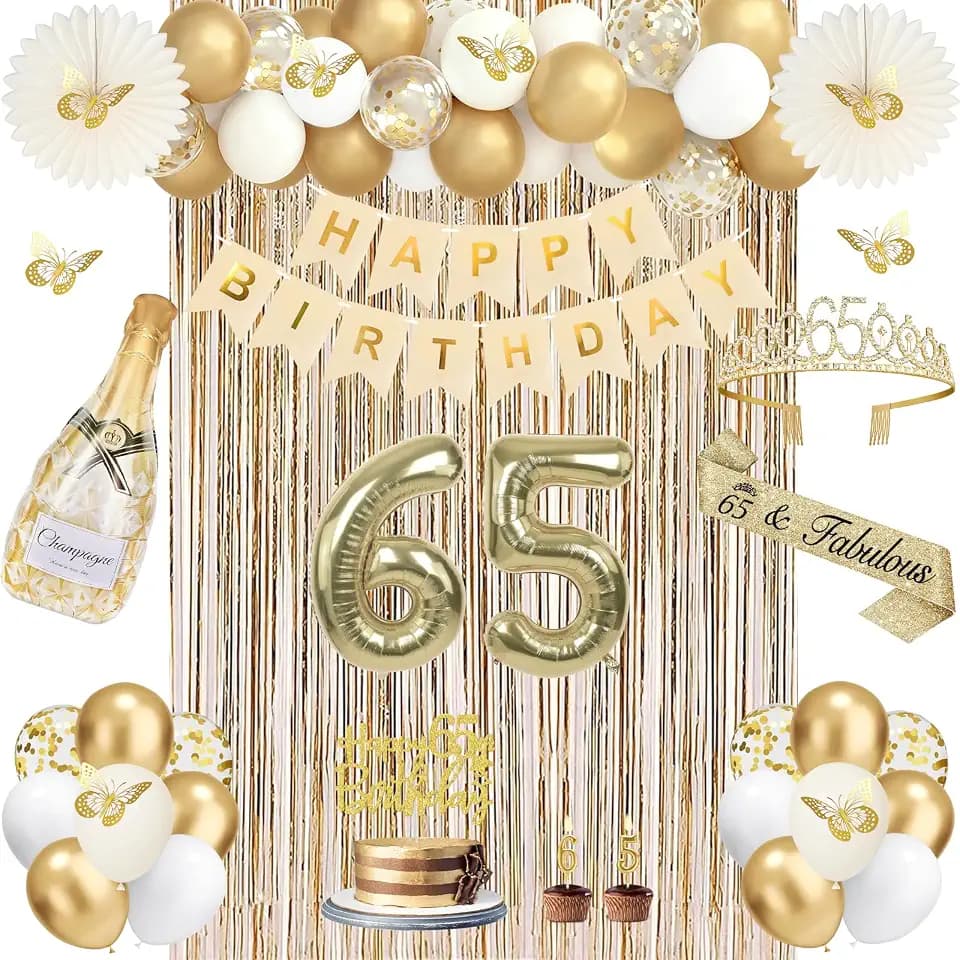 Juesly 65th Birthday Decorations for Women Champagne Gold 51pcs