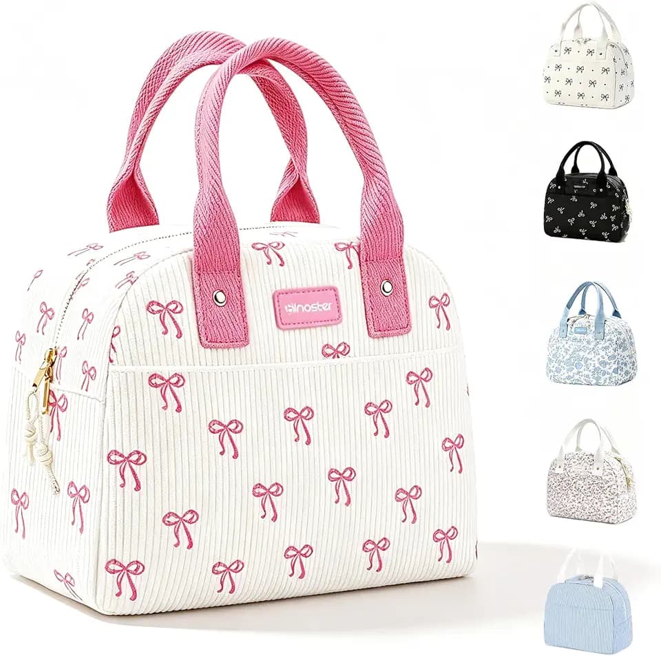 Lunch Bag for Women Cute Pink Bow Lunch Box For Women Adult Insulated Lunch Bags Leakproof Cooler Lunchbox Tote Bags For Work Picnic Travel Outdoor Gifts For Mom Her Wife Teacher Nurse Preppy Stuff