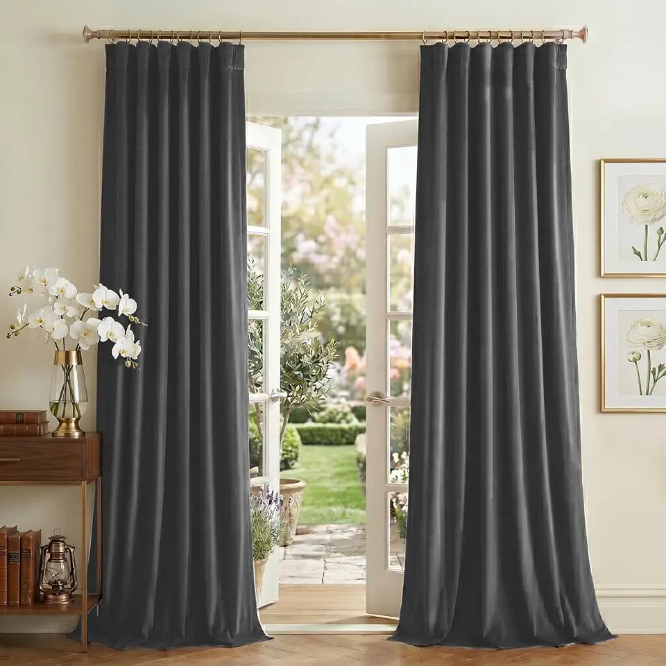 NICETOWN Grey Velvet Curtains Panels 84 inch Long, Gothic Decor for Living Room Heavy Soft and Elegant Room Darkening Blackout Drapes, Back Tab with Pleat (52" Wide, 2 Panel Per Pack)
