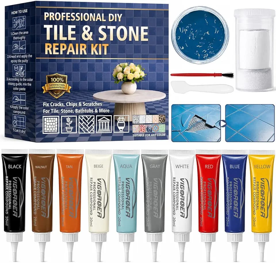 Vigorder Tile Repair Kit | Ceramic Tile Repair kit for Cracks, Chips & Scratches on Bathtub, Tile, Stone Floors, Walls & Counters | Easy Kneadable Putty for Seamless Finish
