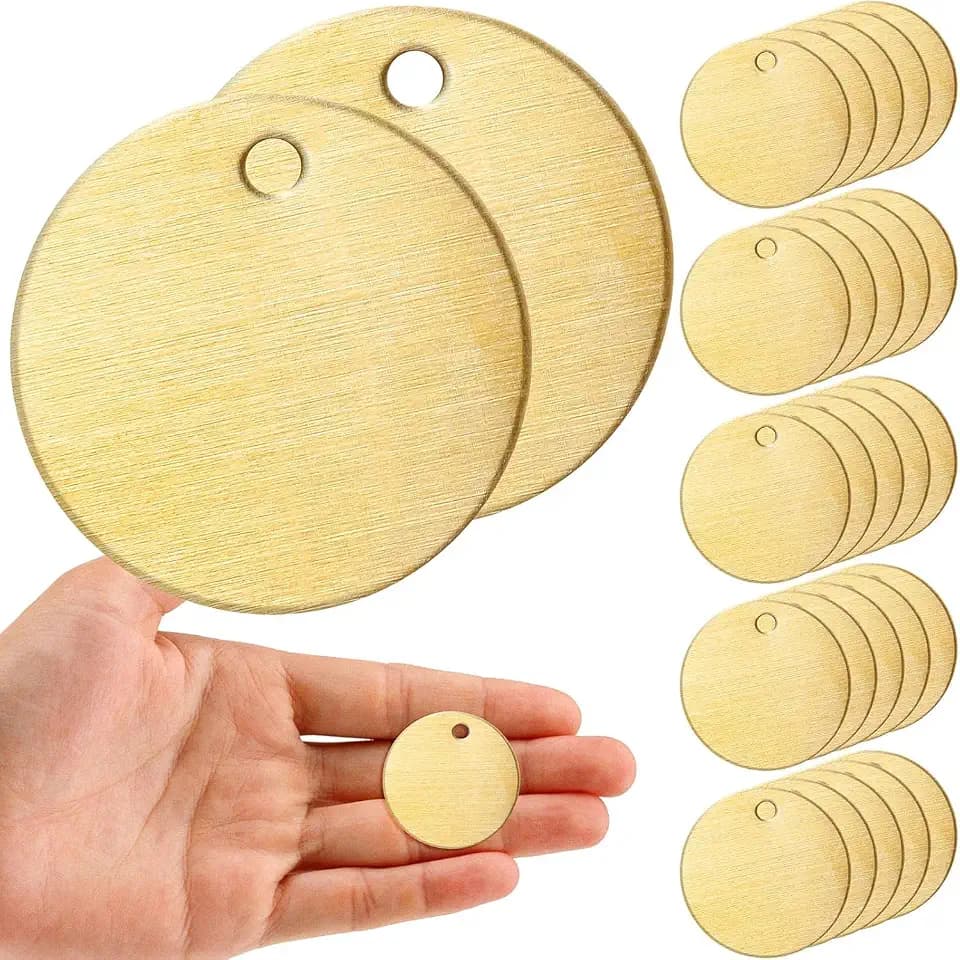 Zhengmy 400 Pcs Round Brass Tags, 1-1/4 Inch Diameter, Metal Key Brass Tags