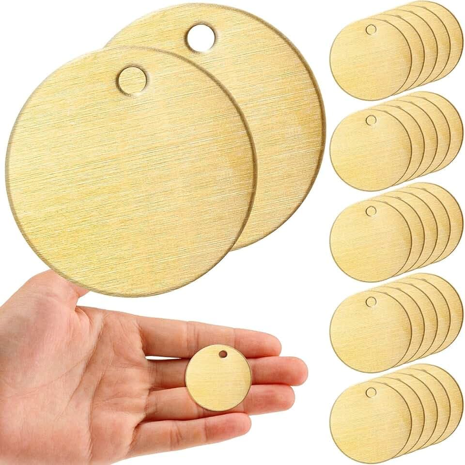 Zhengmy 110 Pcs Round Brass Tags, 1-1/4 Inch Diameter, Metal Key Brass Tags