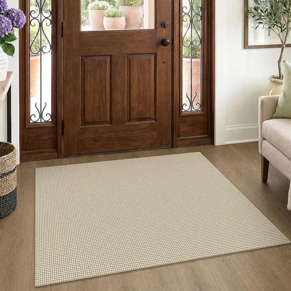EARTHALL Woven Area Rug 3x4 Ft Washable Rugs for Entryway Braided Non Slip Rubber Backed Throw Rugs Door Mat Indoor Outdoor Entrance Cotton Carpet for Kitchen Foyer Front Door, Beige/Ivory