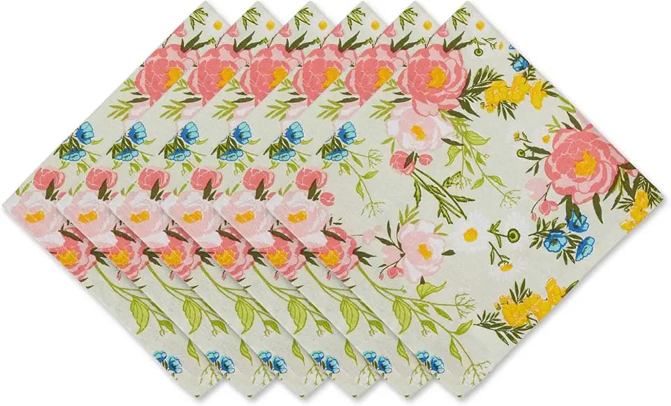 DII Spring Bouquet Tabletop Collection, Decorative and Versatile, Napkin Set, 20x20, Spring Bouquet, 6 Piece