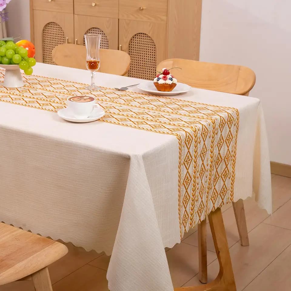 Rectangle Waterproof Tablecloth Linen Textured Table Cloth,Stain and Wrinkle Resistant Washable Fabric Table Cover for Dining, Party, Camping and Outdoor, 52 x 70 Inch, Beige B