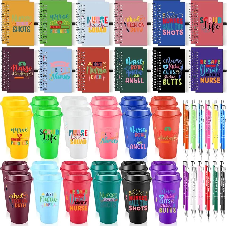 Skylety 72 Pcs Nurse Gifts Set 16 oz Tumblers Notebooks Pens, Modern Style