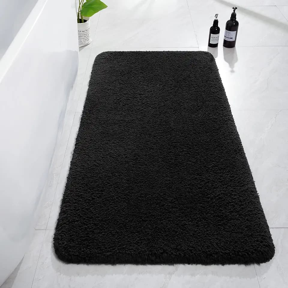 AROGAN Luxury Long Bathroom Runner Rug, Non Slip Bath Mat, 24x48 Inch Black