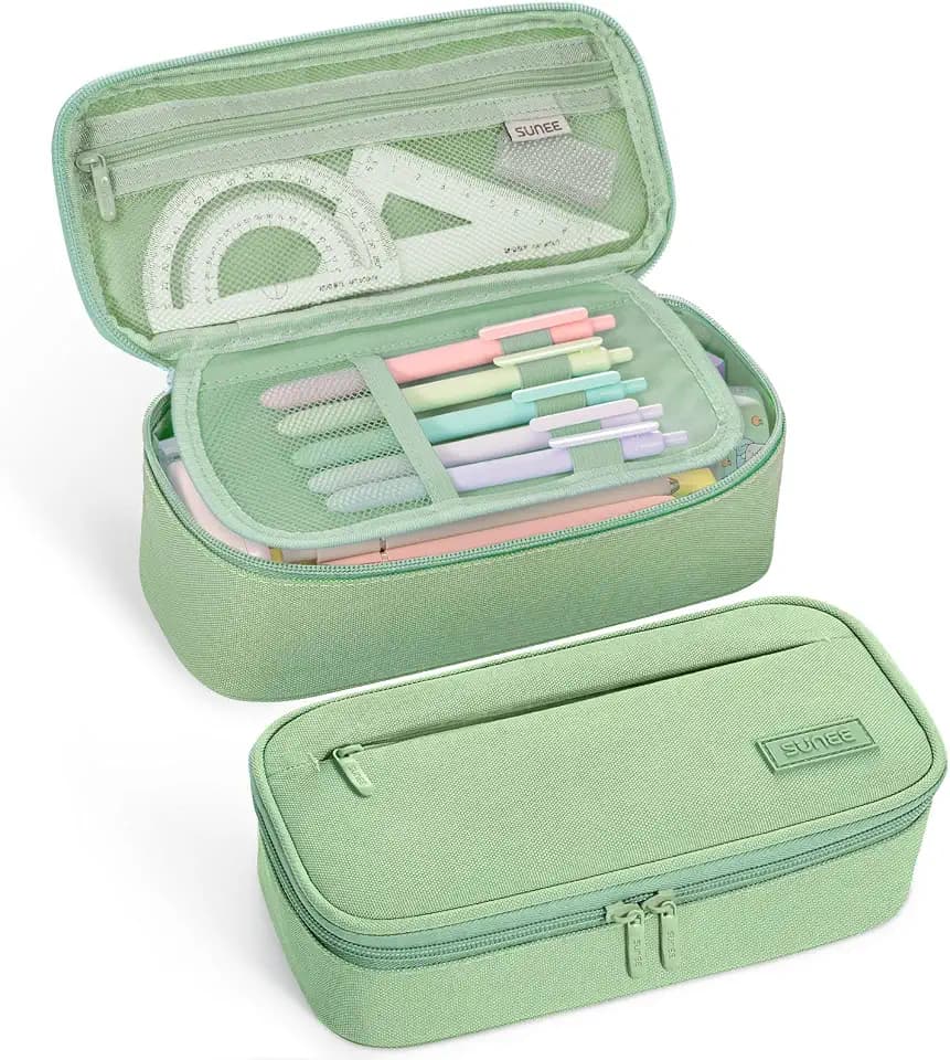 SUNEE Cute Pencil Case, Large Capacity Pencil Pouch, Big Storage Organizer for Stationery, Zipper Pen Bag, Back to School Supplies, Office Organizer Makeup Bag, for Teen Girl Boy Men Women, Green