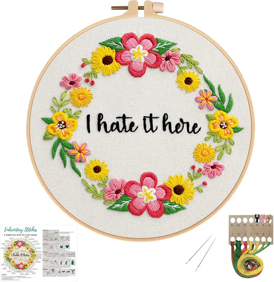 Nuberlic Floral Embroidery Kit for Beginners,Funny Embroidery Practice Kit