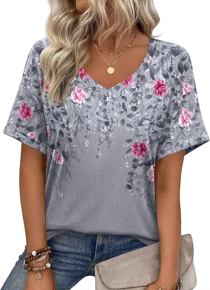 Zeagoo Womens Summer Tops Short Sleeve Work Casual Shirts Trendy V Neck Tee