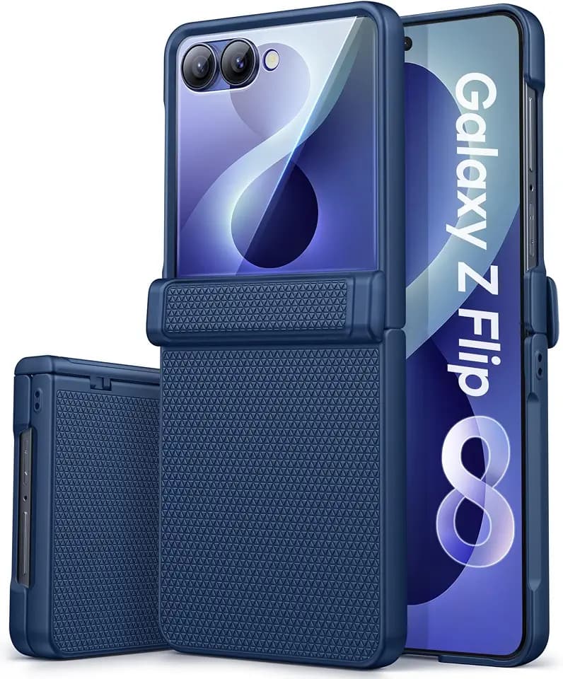 Vihibii für Samsung Galaxy Z Flip 8 Hülle mit Stabile Scharnierschutz, Blau