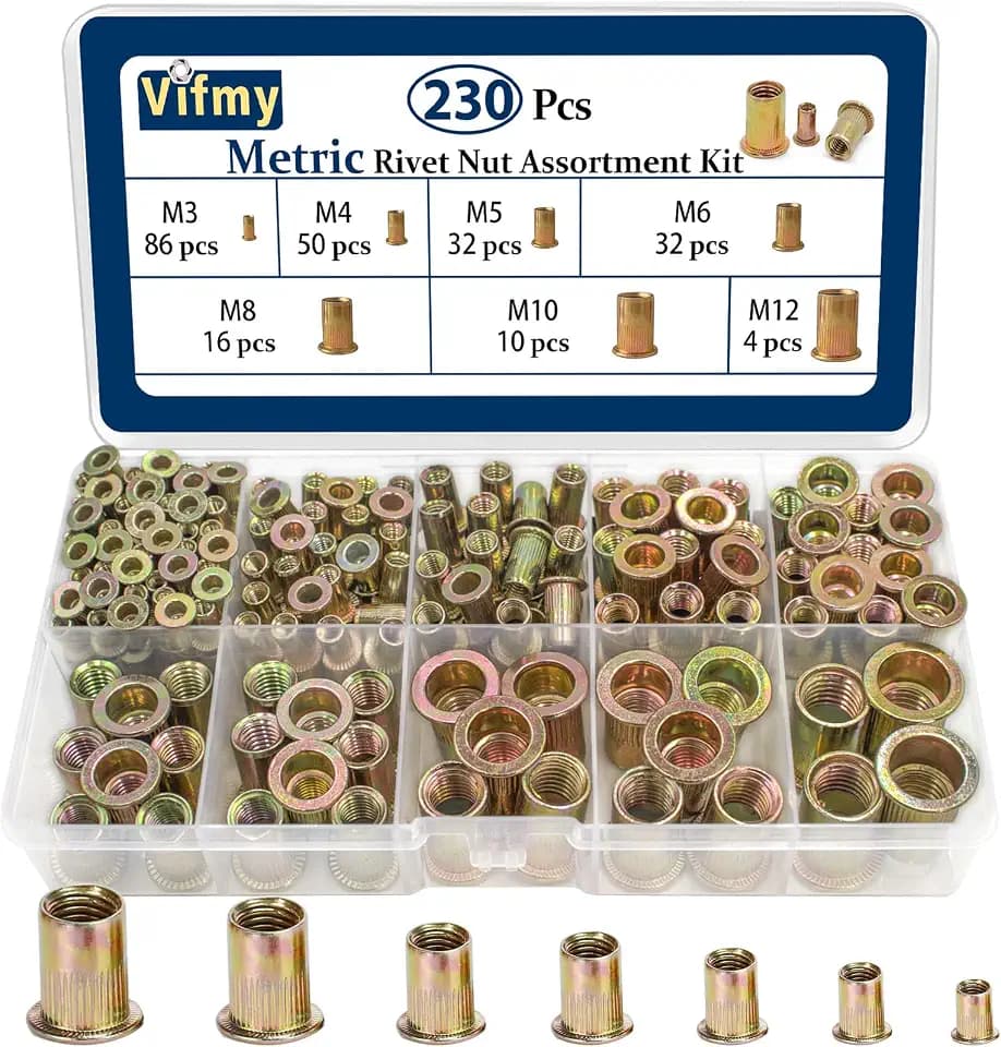 Metric Rivet Nut Assortment Kit,230Pcs M3-M12 Rivnuts Zinc Plated