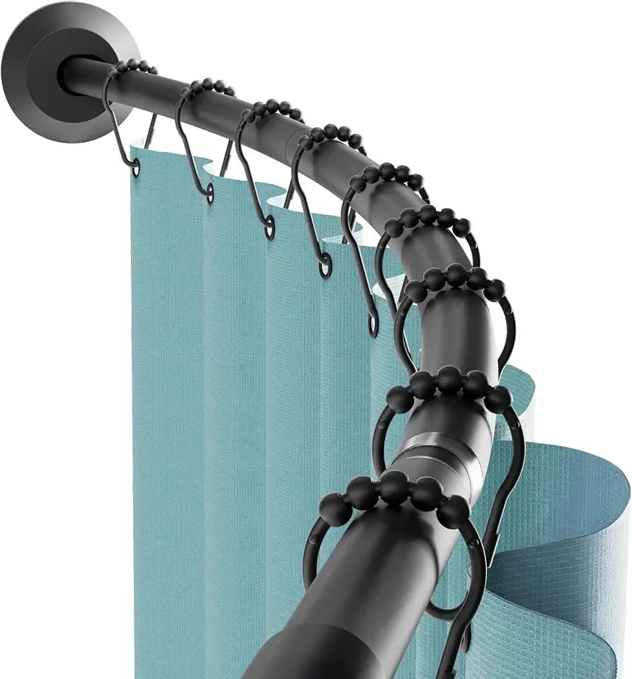 Zenna Home Matte Black, Curved Shower Curtain Rod, Tension or Permanent Mount, Easy Install, Rounded for Extra Room, 50 to 72 Inches