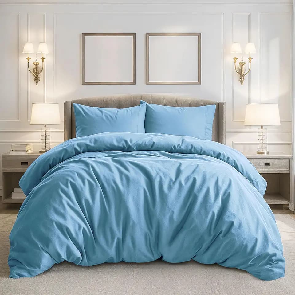 Pure Bedding Duvet Cover King Size - 3 Pieces Extra Soft Bedding Set, Includes 1 Duvet Cover 104x90 Inches with Zipper Closure & 2 Pillow Shams, Comforter Not Included, Sky Blue