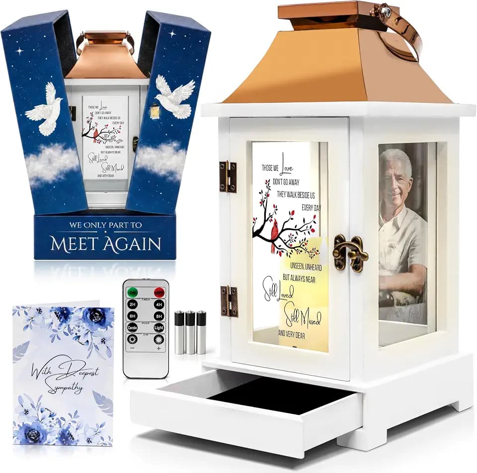 Memorial Lantern with Photo Frame & Keepsake Drawer | Ready-to-Gift Box