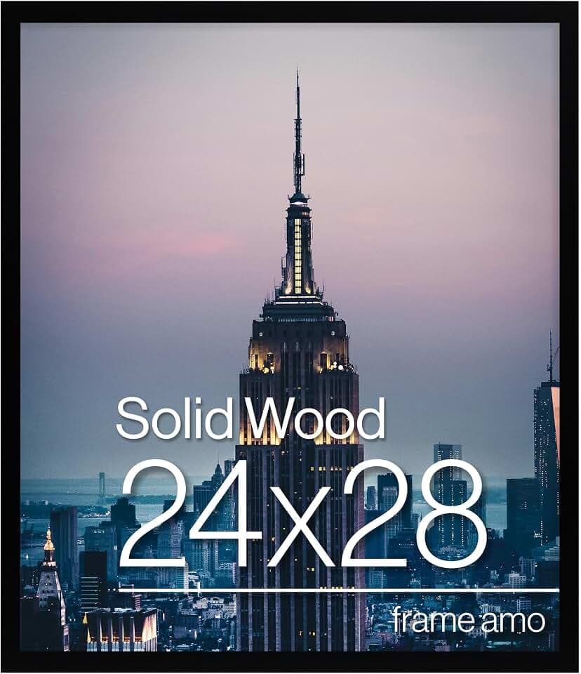 Frame Amo 24x28 Black Solid Wood Poster Frame, 1 inch Wide Border, Acrylic Face