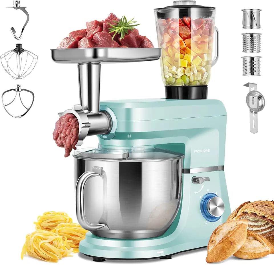 VIVOHOME 6-in-1 Stand Mixer, 8.5-Quart Tilt-Head Mixer, 10 Speeds, Blue