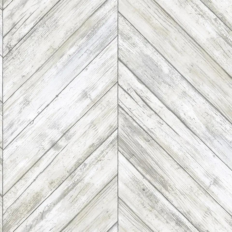 RoomMates White Herringbone Wood Boards Peel and Stick Wallpaper