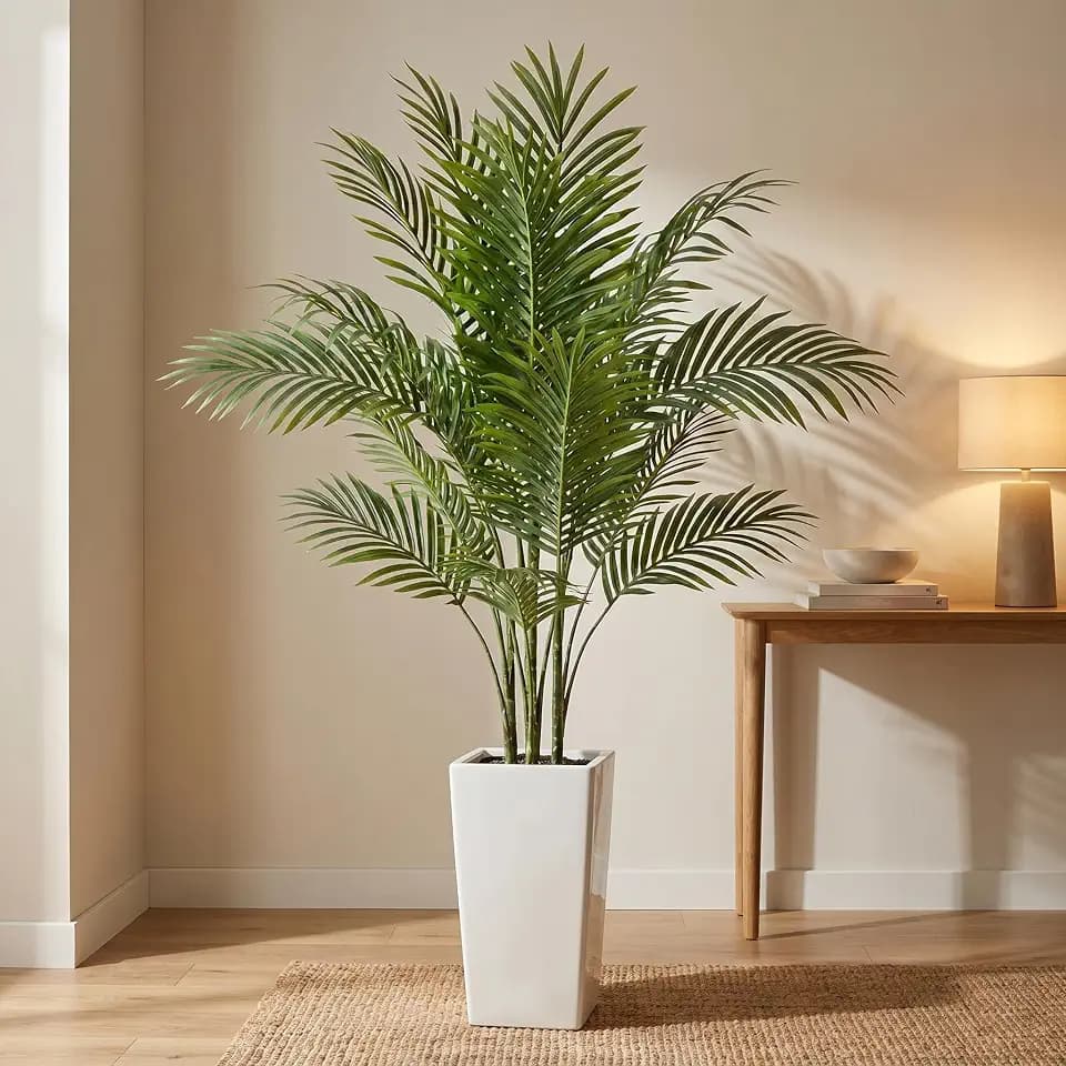 GAOMON 5FT Palm Tree Artificial,Lifelike Artificial Plants Indoor with White Tall Planter for Home Office Outdoor Decor,No-Water Maintenance