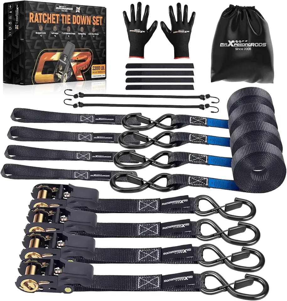 maXpeedingrods 4X 997kg Spanngurte mit Ratsche 4,5m, Schwarz mit Haken
