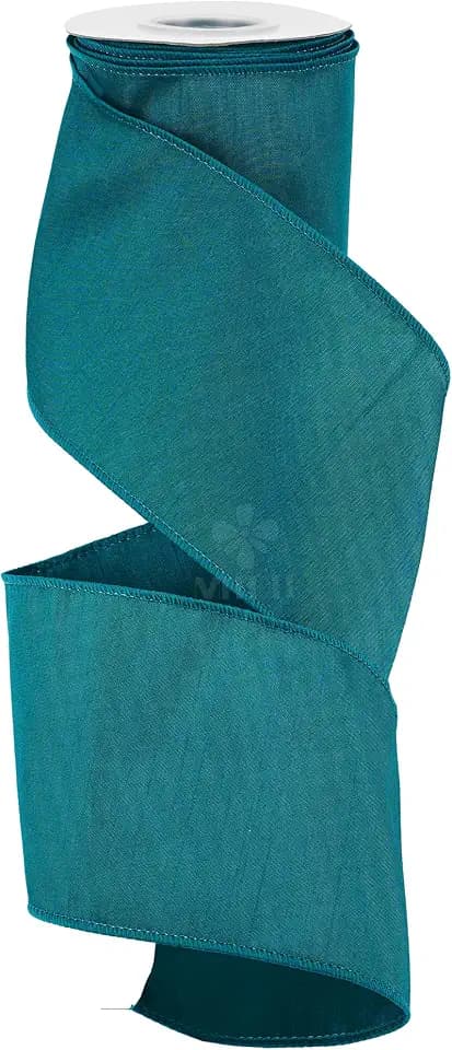 MEEDEE 4 inch Teal Farrasilk Wired Ribbon - 10 Yards - Faux Dupioni Wired Teal Green Ribbon for Christmas Tree, Garland, Gift Wrapping, Gift Baskets, Wreath Supplies, Accent Bows, Centerpiece