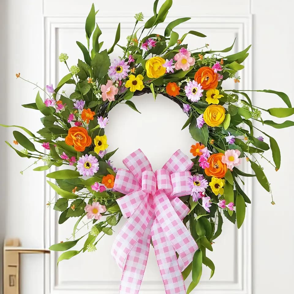 wreathqueen Spring Wreaths for Front Door Outside 20 Inch Handmade Silk Summer Flower Wreath Green Front Door Wreath Indoor Outdoor Home Farmhouse Easter Door Wreath for Spring Door Decor