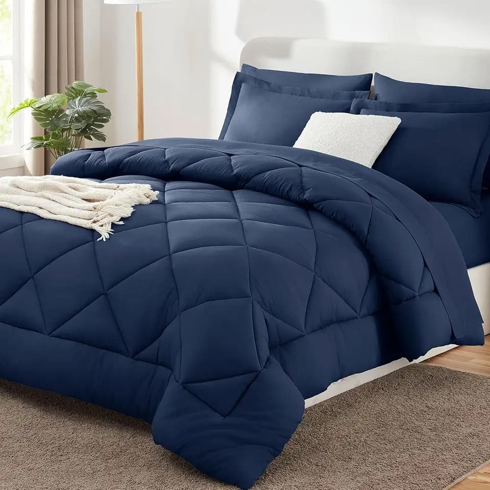 CozyLux Oversized Queen Comforter Set 98"x98", 7 Piece, Navy