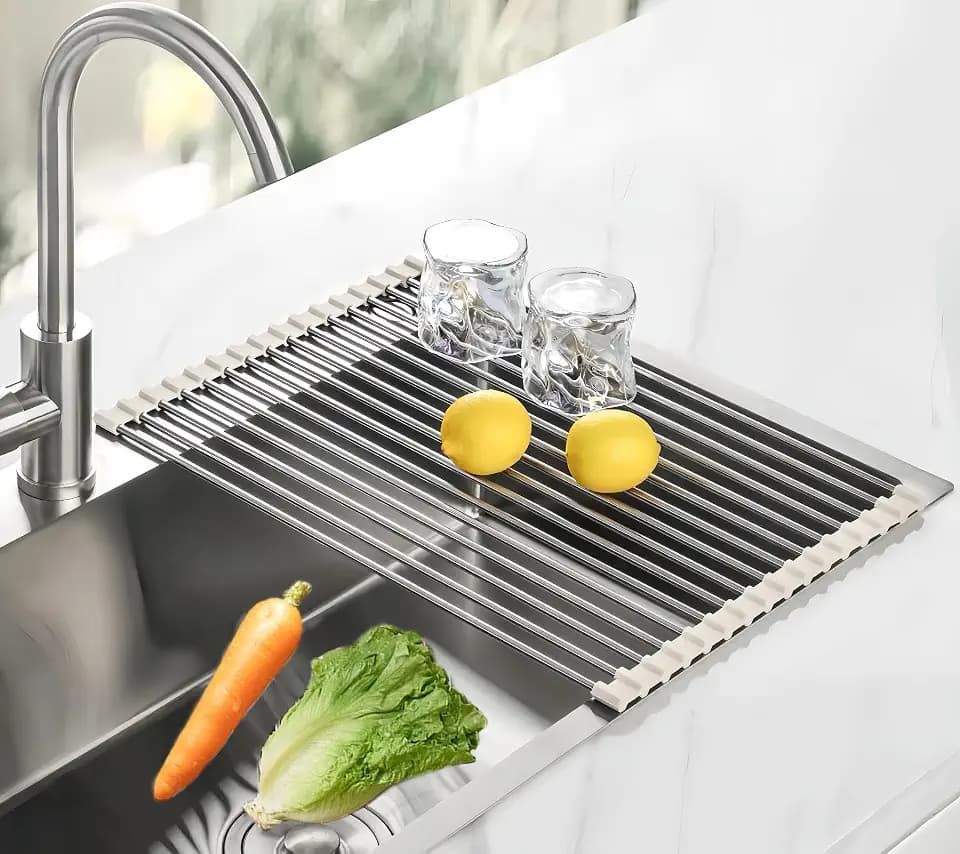 Roll Up Dish Drying Rack, 17.7" x 15.8" Over The Sink Dish Drying Rack, Dish Drying Rack for Kitchen Sink Counter Storage (Grey)