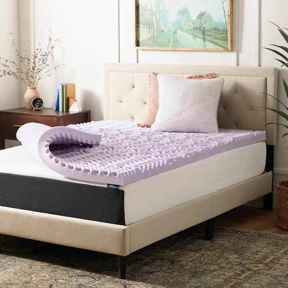 LUCID Lavender Infused 3 Inch Memory Foam Mattress Topper with 5 Zones – Twin XL Size – Plush Feel – CertiPUR Certified – Dorm Room Essentials