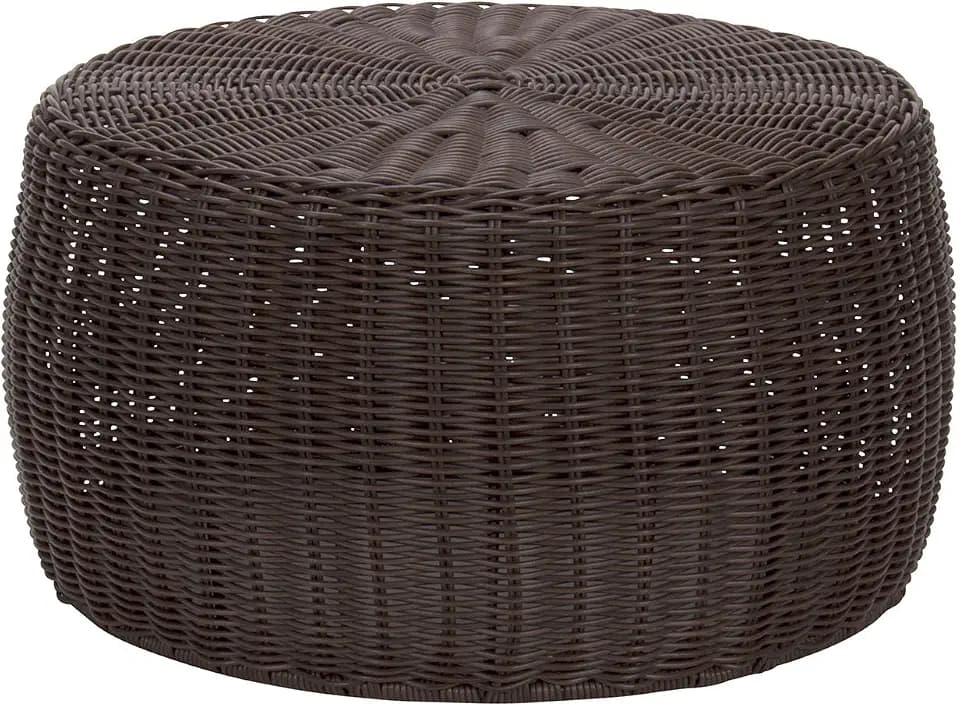 Household Essentials Round Handwoven Resin Storage Stool Ottoman, Brown